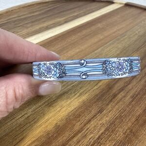 Vintage Michaela Frey Blue White Purple Enamel Floral Bangle Bracelet Signed